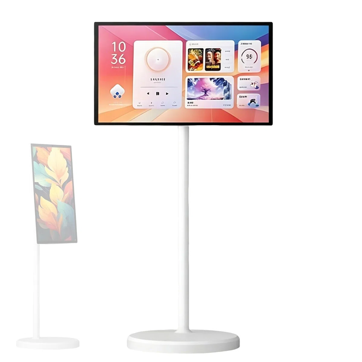 Television Portable sur Pied, Téléviseur Portable 24/27 Pouces, écran Tactile 1080P sur roulettes avec Caméra & Télécommande, pour Télétravail et Salles de Classe(4+64GB,27in)