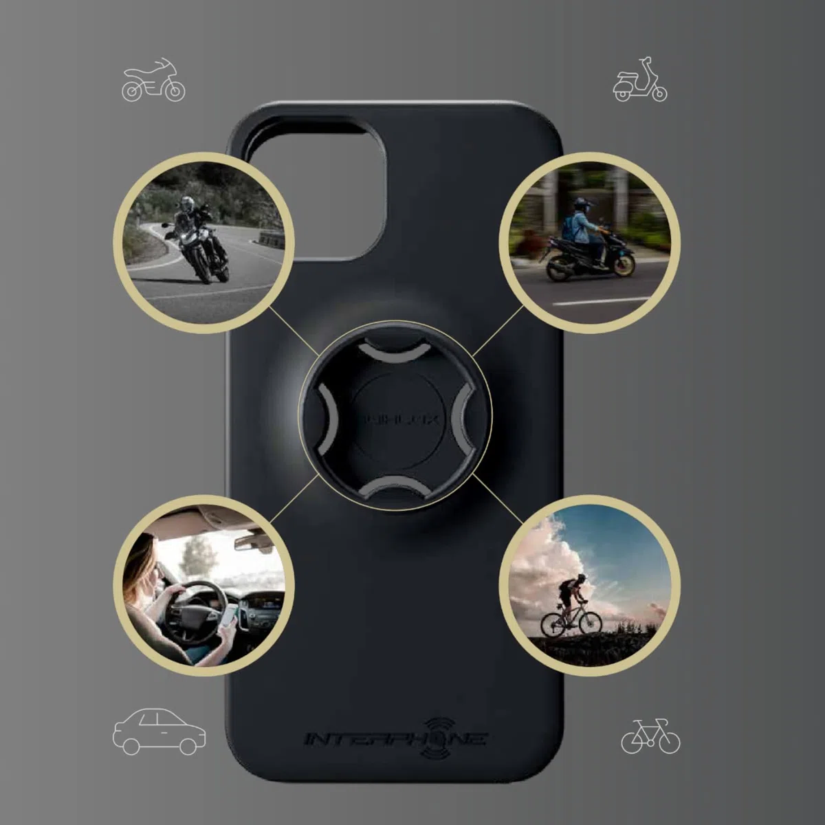 INTERPHONE Système modulaire QUIKLOX, Support de téléphone Portable, Coque dédiée Samsung A54 pour Fixations Guidon ou Miroir Quiklox, Crochet déverrouillage Rapide
