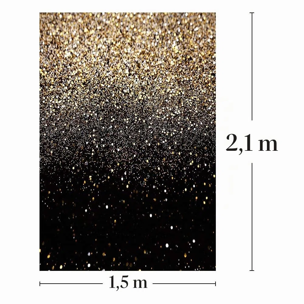 Toile de fond à paillettes dorées et noires pour bal de fin d'année Motif ciel étoilé brillant abstrait Idéal pour fête d'anniversaire, mariage, enfants, nouveau-né 1,5 x 2,1 m