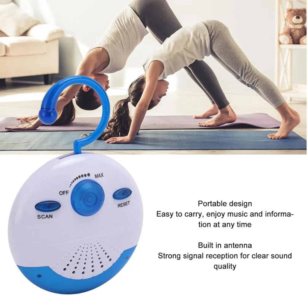 TYREE Radio de Douche Étanche, Mini Radio FM Portable Haut-Parleur Intégré pour Salle de Bain Cuisine, Canotage, Randonnée, Haut-Parleur de Douche