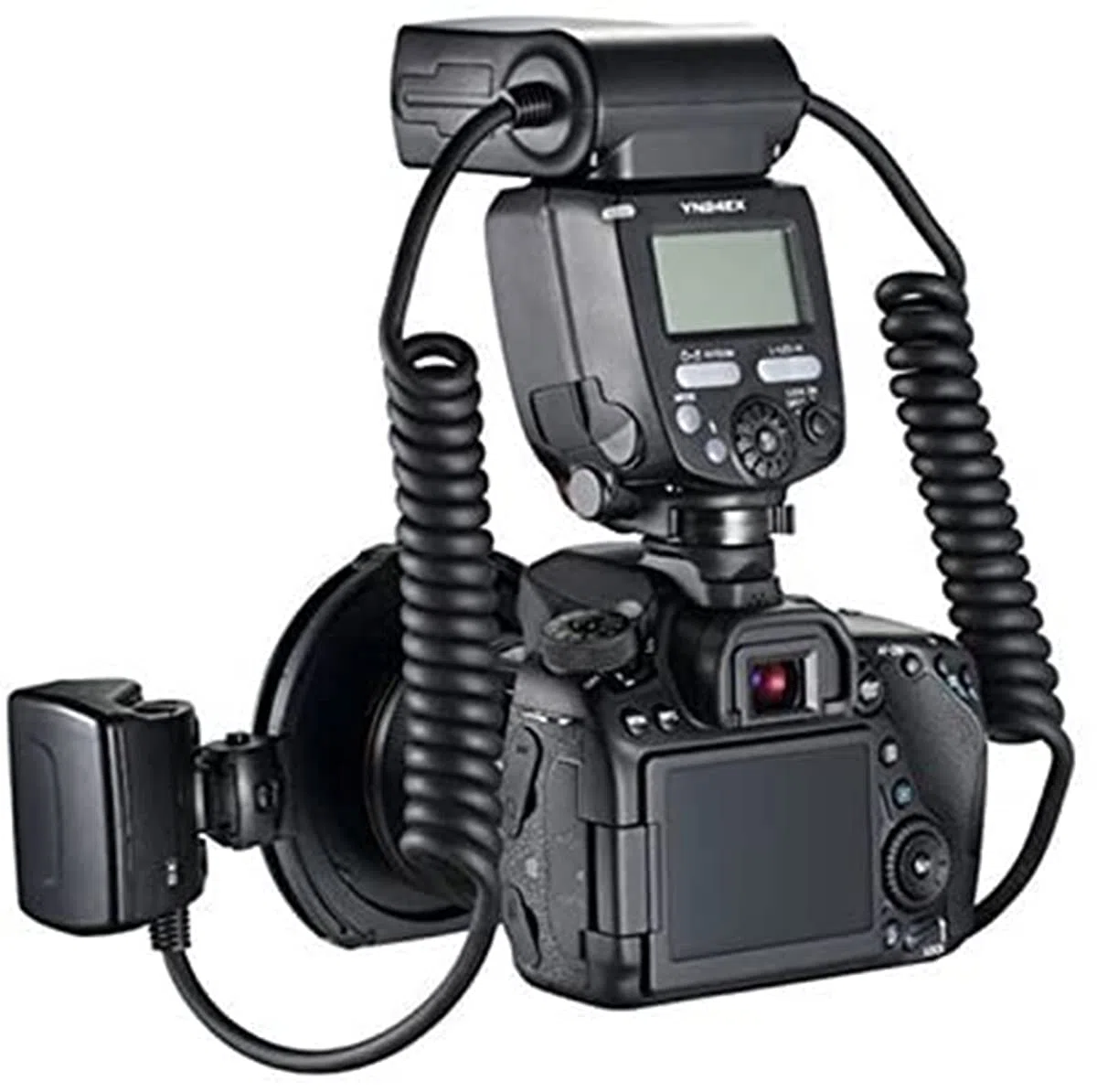 YN-24EX Flash annulaire macro Speedlite avec 2 têtes de flash, 4 bagues d'adaptation, compatible avec Canon, avec chiffon en microfibre
