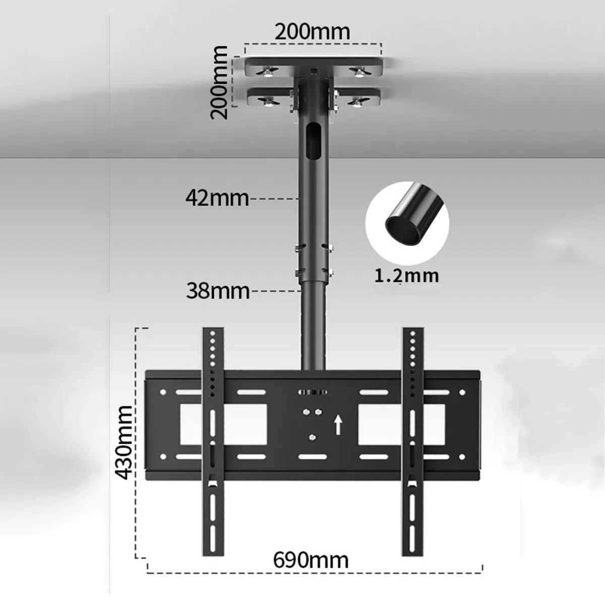 Support Mural TV de Plafond télescopique réglable en Hauteur - Support Mural TV de Plafond pour écrans de 40 à 85 Pouces, Support inclinable, VESA Maximum 400 x 400,300cm