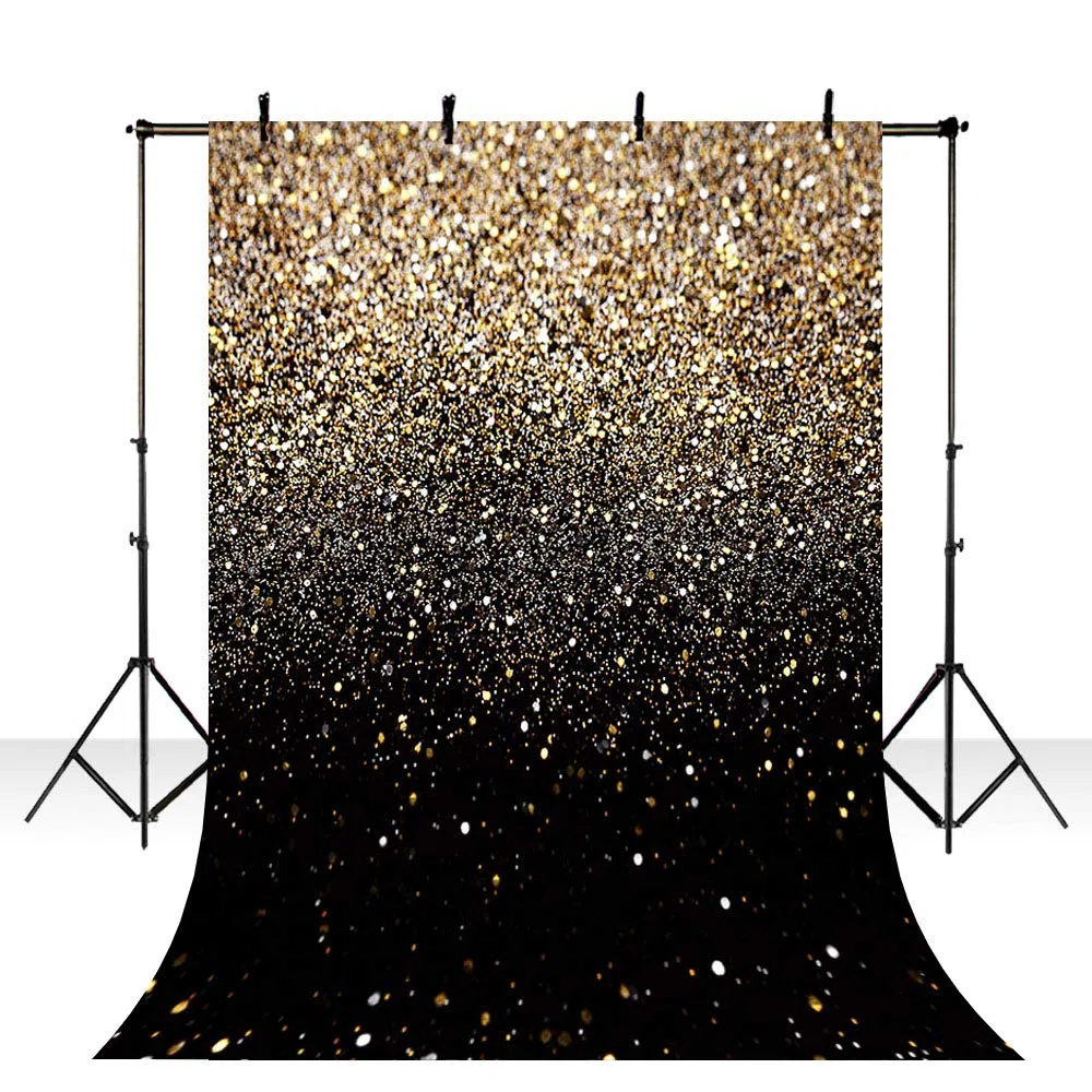 Toile de fond à paillettes dorées et noires pour bal de fin d'année Motif ciel étoilé brillant abstrait Idéal pour fête d'anniversaire, mariage, enfants, nouveau-né 1,5 x 2,1 m