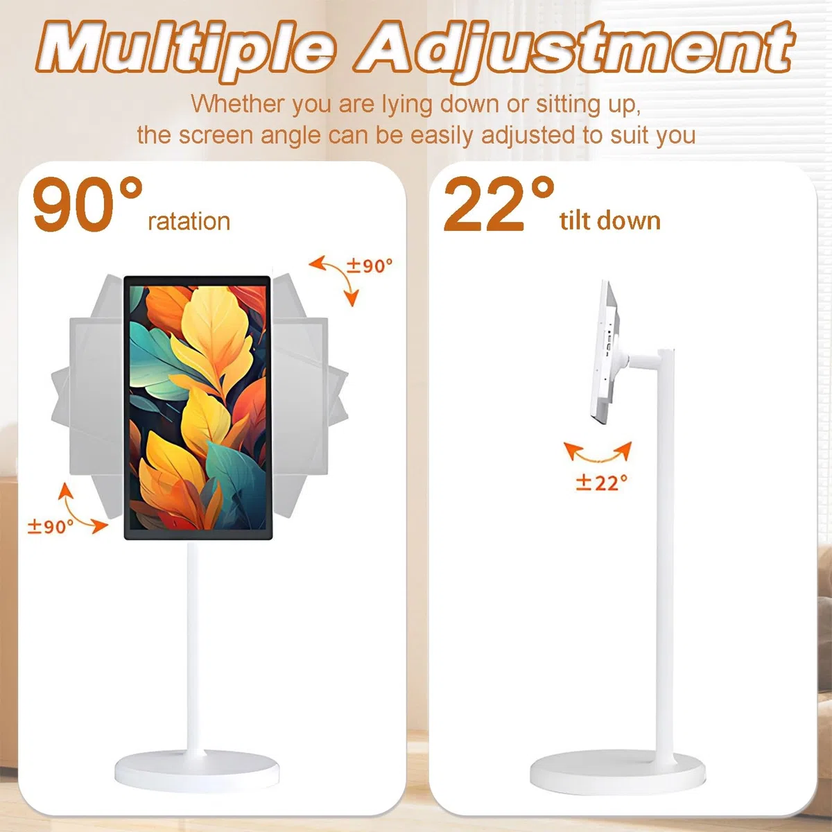 Television Portable sur Pied, Téléviseur Portable 24/27 Pouces, écran Tactile 1080P sur roulettes avec Caméra & Télécommande, pour Télétravail et Salles de Classe(4+64GB,27in)