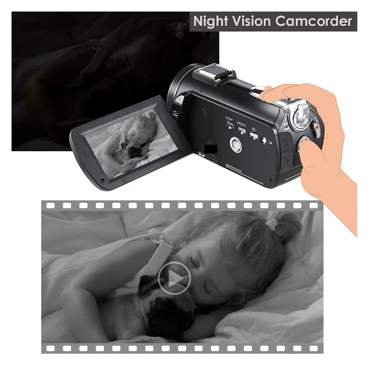 Caméra vidéo, Caméra vidéo 4K IR Vision Nocturne Caméscope numérique Caméras Vlog Professionnelles Photographie Full HD