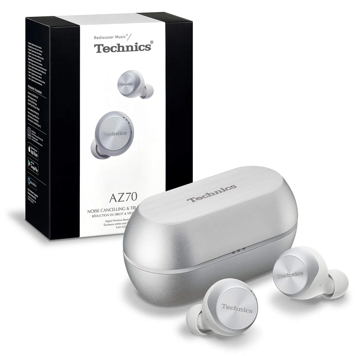 Technics Ecouteurs true wireless EAH-AZ70WE-S I HP 10mm Double réduction de bruits Bluetooth Touch sensor Charge rapide Activation assistant vocal IPX4 silver - Version Française