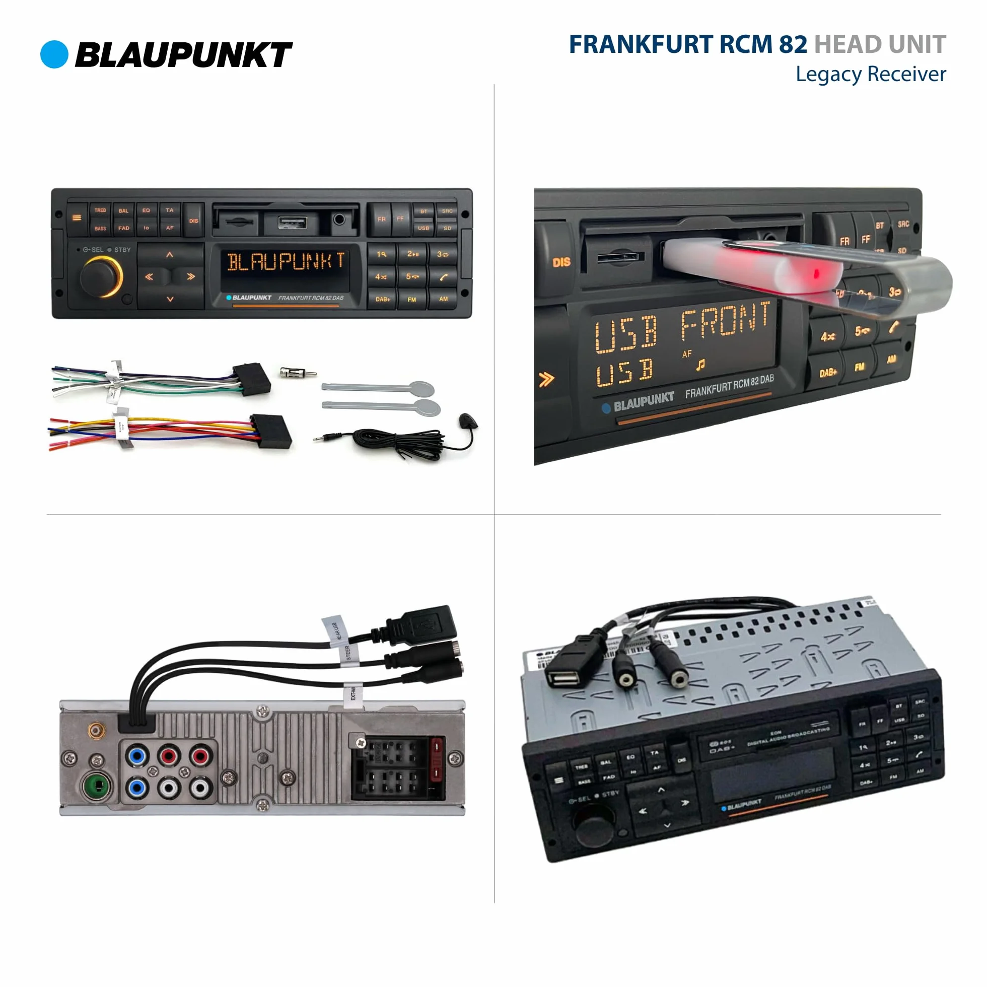 Blaupunkt Frankfurt RCM 82 Dab, 1-DIN autoradio, Youngtimer-Design, Dab+, Bluetooth, kit Mains Libres, USB, auxiliaire, SDHC, SD, Commandes au Volant, Sortie subwoofer, Variocolour, 4x50 Watts, 12V
