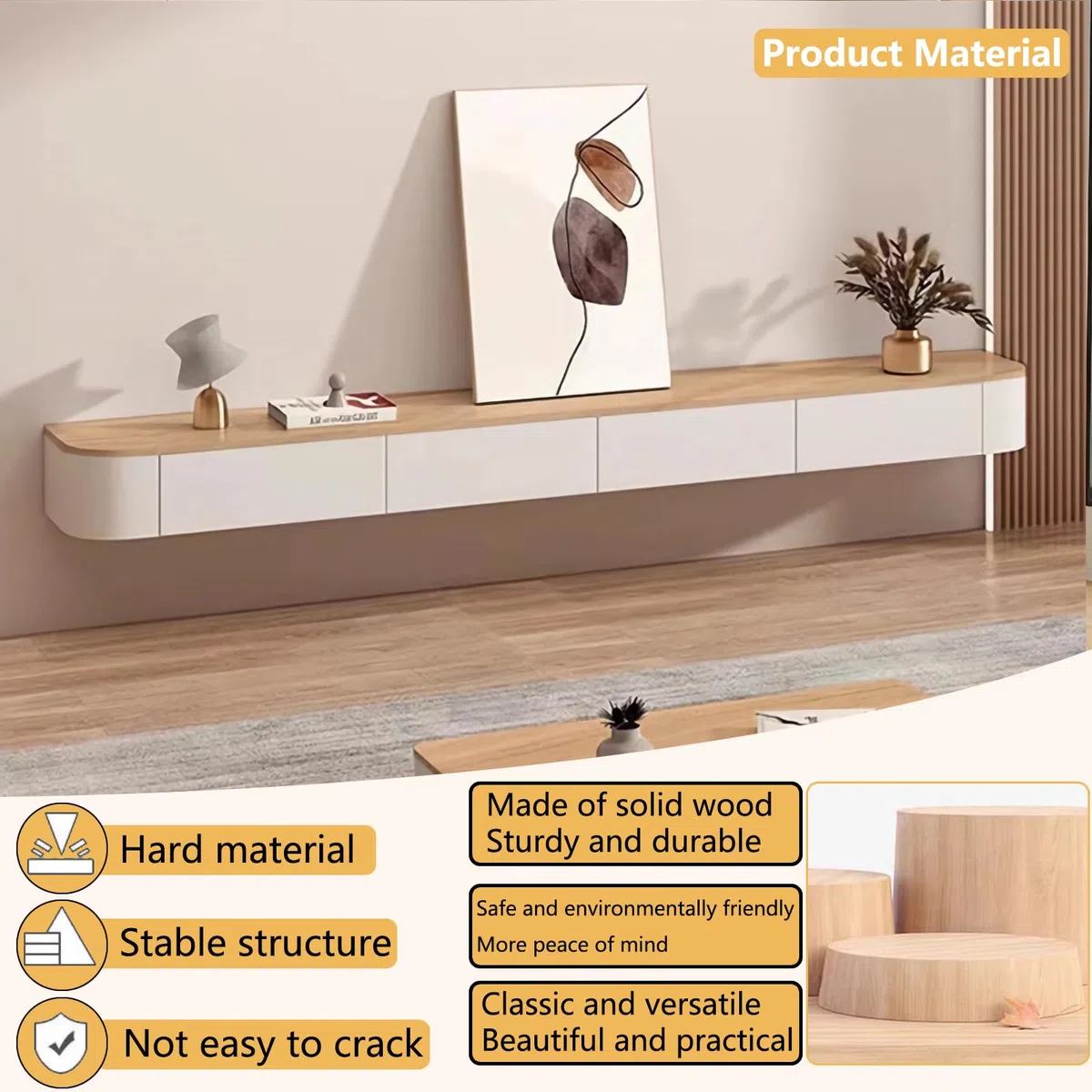 Meuble TV flottant élégant en bois de pin - Meuble de rangement mural pour économiser de l'espace - Centre de divertissement pour le salon - Décoration rustique moderne - Meuble TV idéal pour les